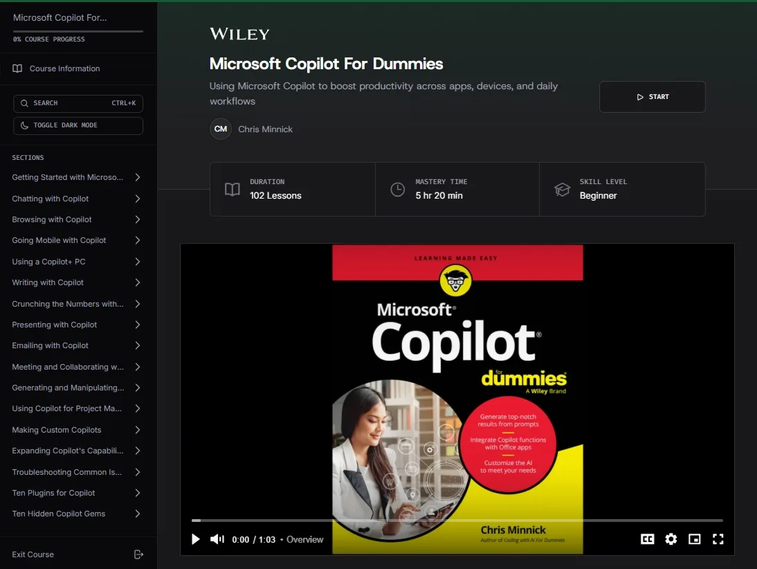 Microsoft Copilot For Dummies course open in the ExpertEdge app