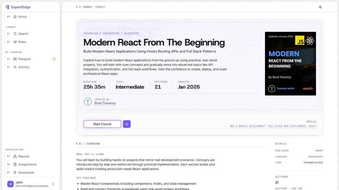 Modern React From The Beginning as a course in the ExpertEdge app